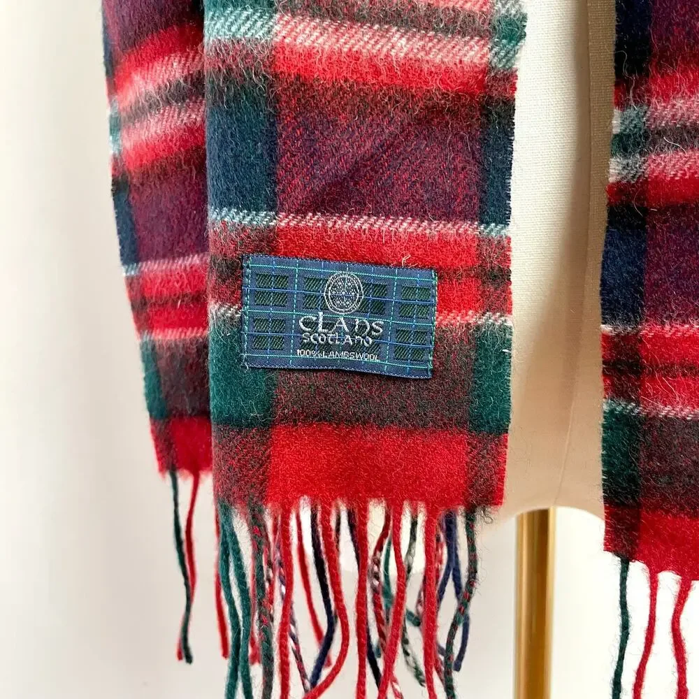Clans‎ Scottland Plaid Scarf Lambswool Red Preppy Quiet Luxury Old Money Classi